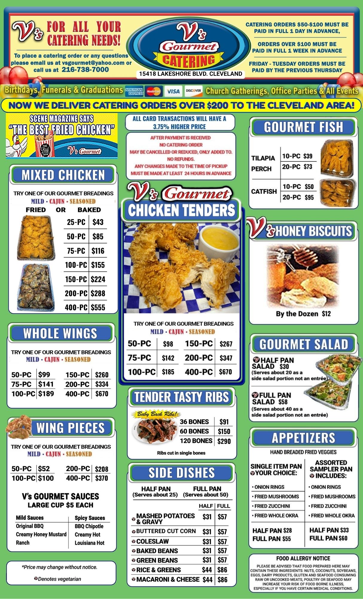 Catering menu as of October 2025.